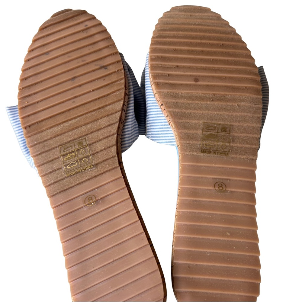 Yosi Samra Nicole Bow Slide Sandals Blue and White Stripe Bow Cork Sole Size 8 - Picture 6 of 6
